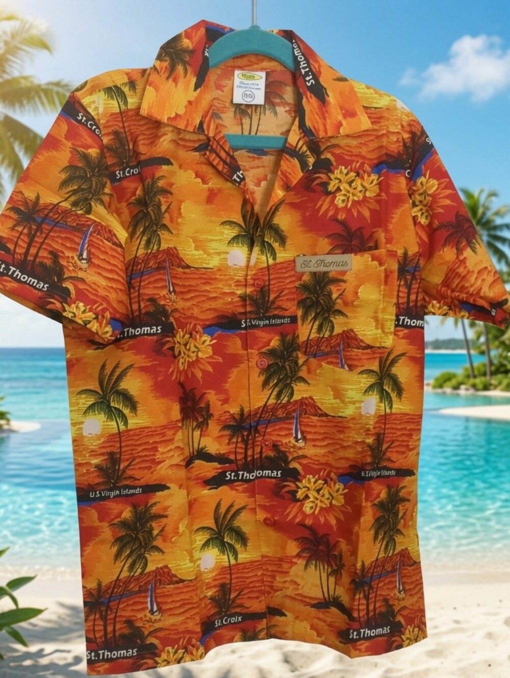 Rima Youth Hawaiian Tropical Floral Short Sleeve Button-Up Shirt Orange 10Yrs